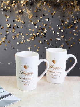 Happy Anniversary Porcelain Mugs set of 2 Gift Box